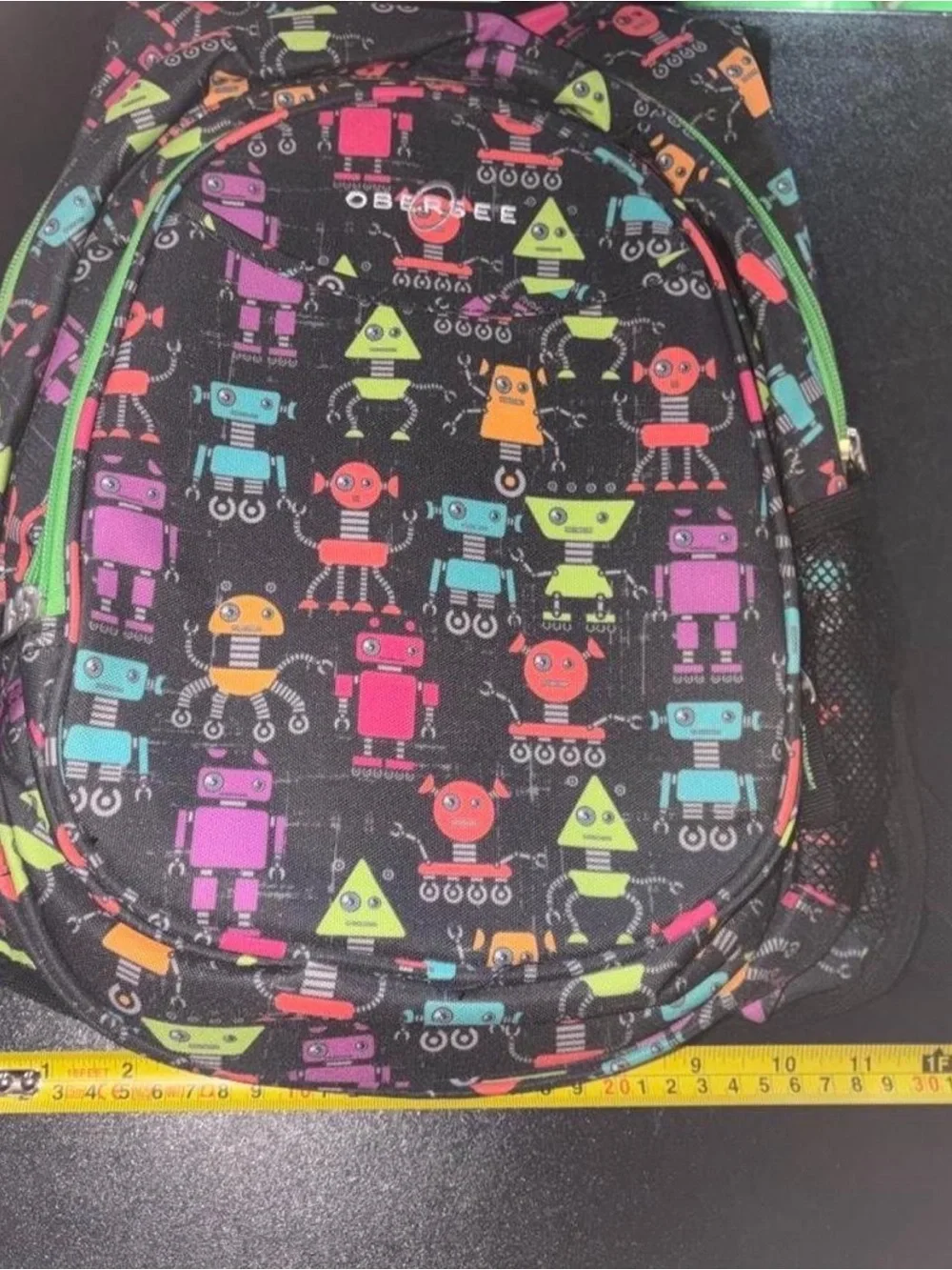 Kids Robot Print Black Backpack with Multicolor Accents